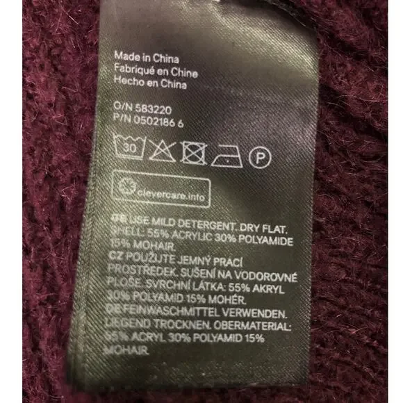 L.O.G.G. Mohair Ribbed High Low Cropped Drop Shoulder Burgundy Chunky Sweater M - Picture 7 of 10